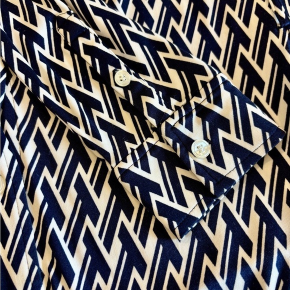 Tory Burch Crista T Lattice Logo Print Shirt Dress Navy White Size S/P - Picture 9 of 11